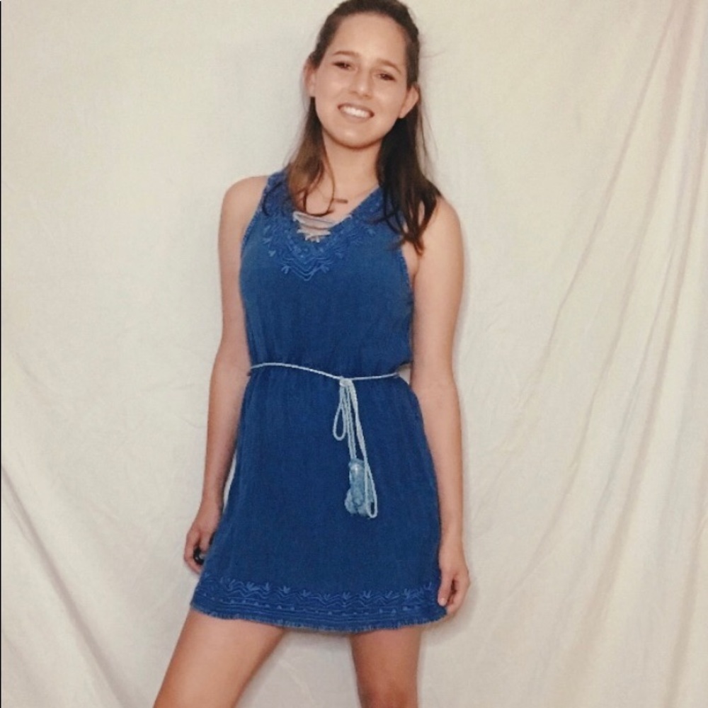Denim mini tie dress